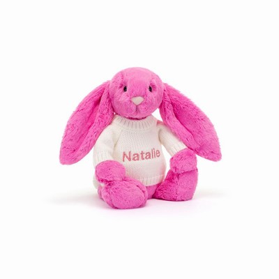 Jellycat Bashful Hot Pink Konijn with Cream Jumper | ED4329571